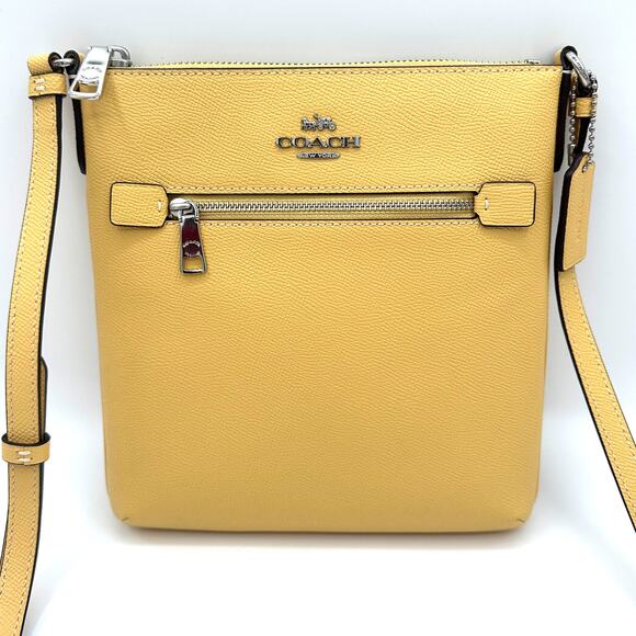 Coach Mini Rowan File Bag Crossbody Purse in Retro Yellow Leather CE871 - Picture 1 of 6